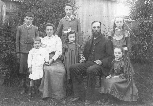 Back - Clarence Frederick, Lesley William George; Ina Ellen; Front - George Edward; AgnesCone; Doris Melva; George Herbert Cone and Elsie Agnes.