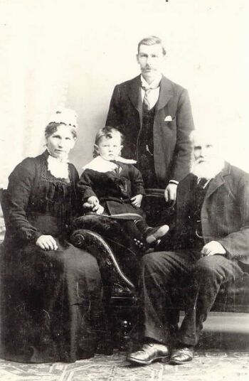 Four generations: Ann Guilford (nee Benbow); Frank Guilford with son Henry; William Benbow seated right