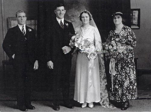 Best man Joseph Thomas Cone; Groom Frederick Claude Cone; Bride Winifred Bertha Leaman, Bridesmaid Ethel Molloy nee Leaman