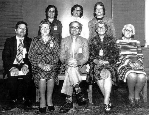 Standing: Eunice; Bertha; Iris; Seated: Ted; Ruth;Stephen; Mary; Leah