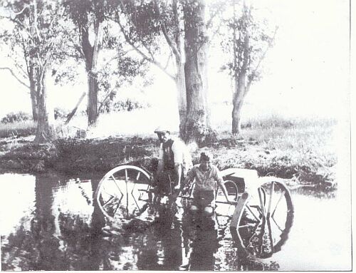 George and Rex Cone, Waitohi farm creek bed abt. 1925