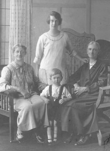Four generations: Maria Guilford, Lilian Scarlett with son Bernie and on right, Sarah Cone