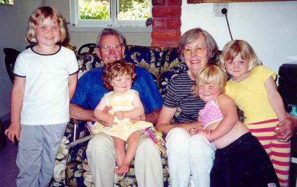 Bill and bev Walsh with grandchildren Sarah, Kate, Emma and Zoe